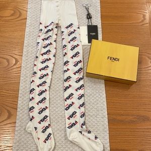Fendi Red Multicolor Mania Logo Tights Stockings Size III